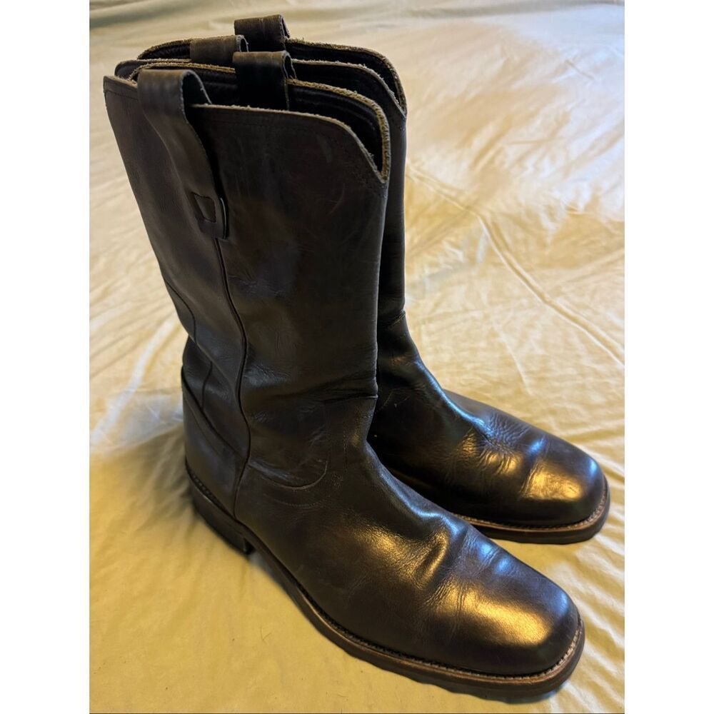 John Varvatos Size 10 Leather Pull Up Boots Oil Resistant Men Used